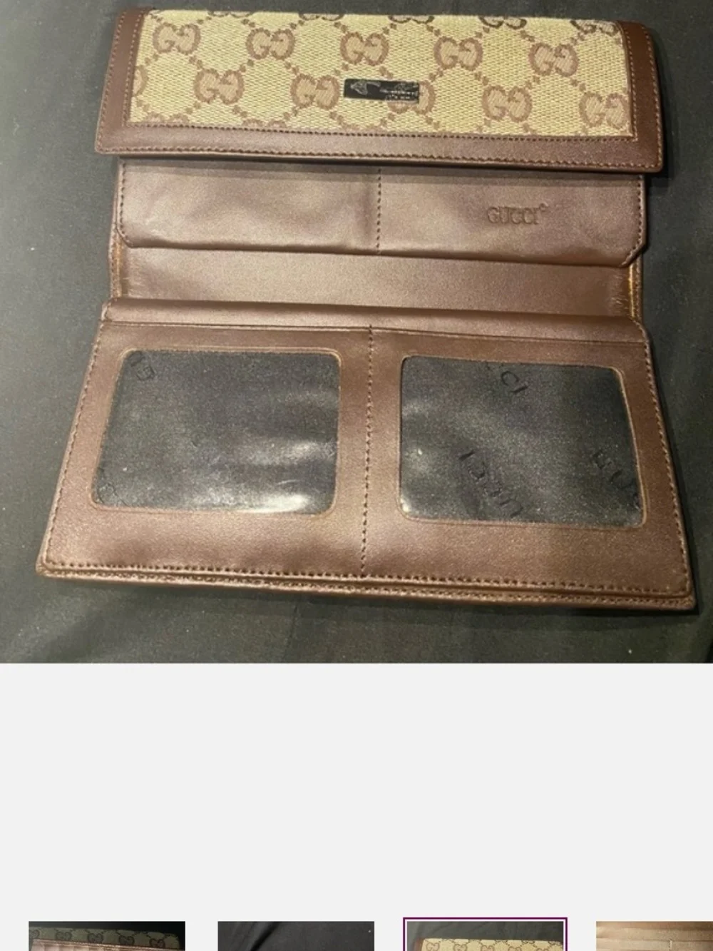 Vintage  Brown Leather  GG Monogram Long Card Holder with Multiple Slots✨🍓🩷